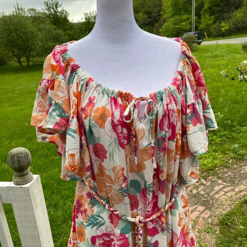 Rachel Zoe Pink Orange Rayon Mini Dress Ruffled Rope Belt Size Medium - Picture 4 of 15